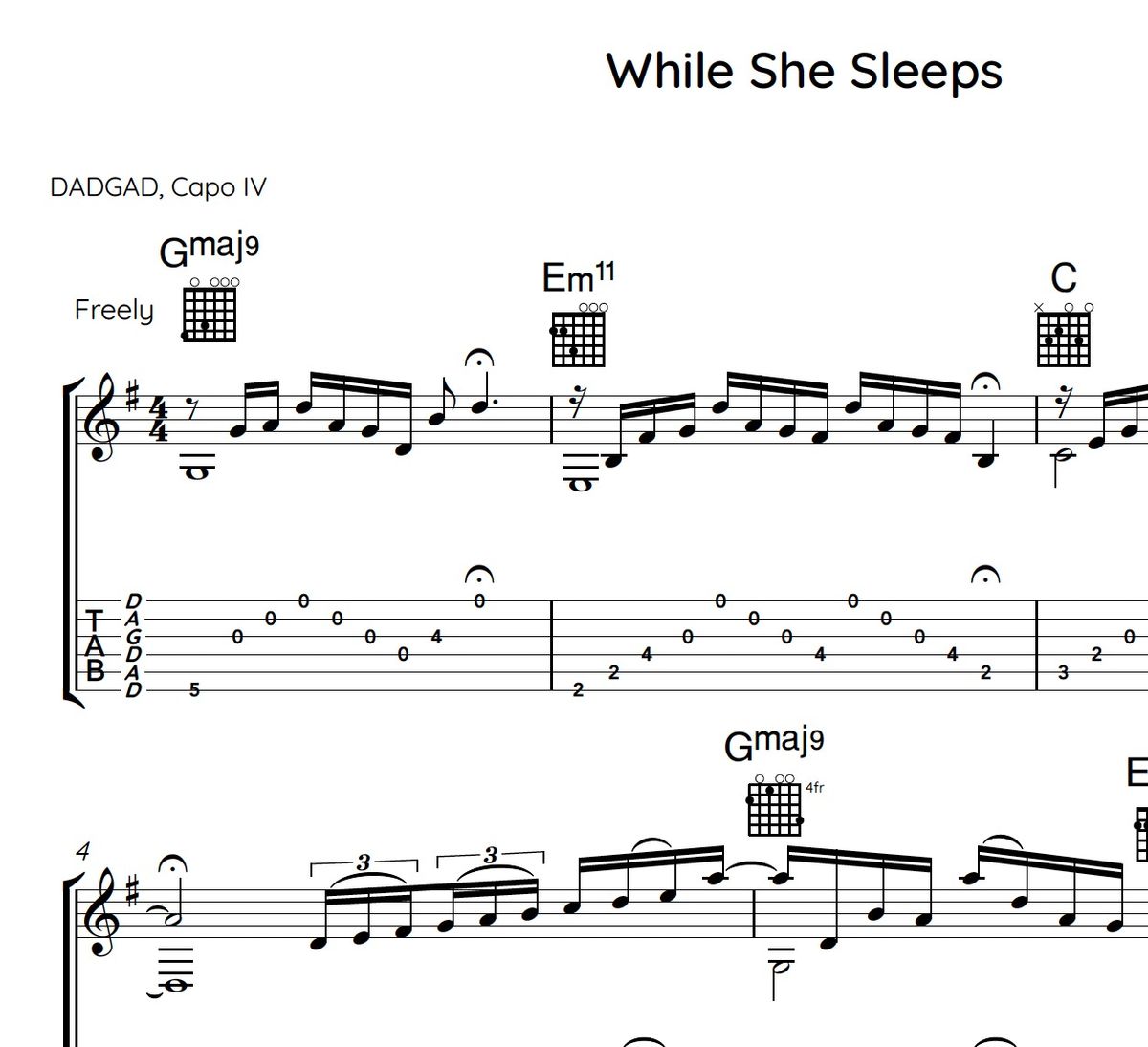 Tab: While She Sleeps (2025 version). DADGAD tuning