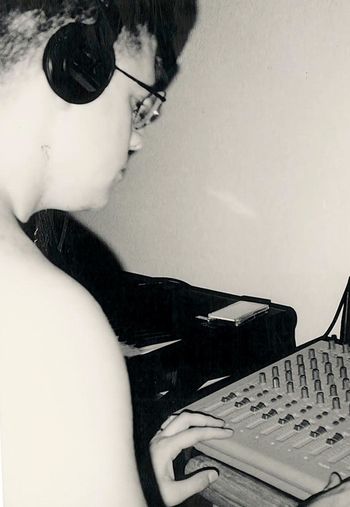 Mixing at the Tascam 488 Portastudio with the Korg M1 nearby - San Francisco, 1994
