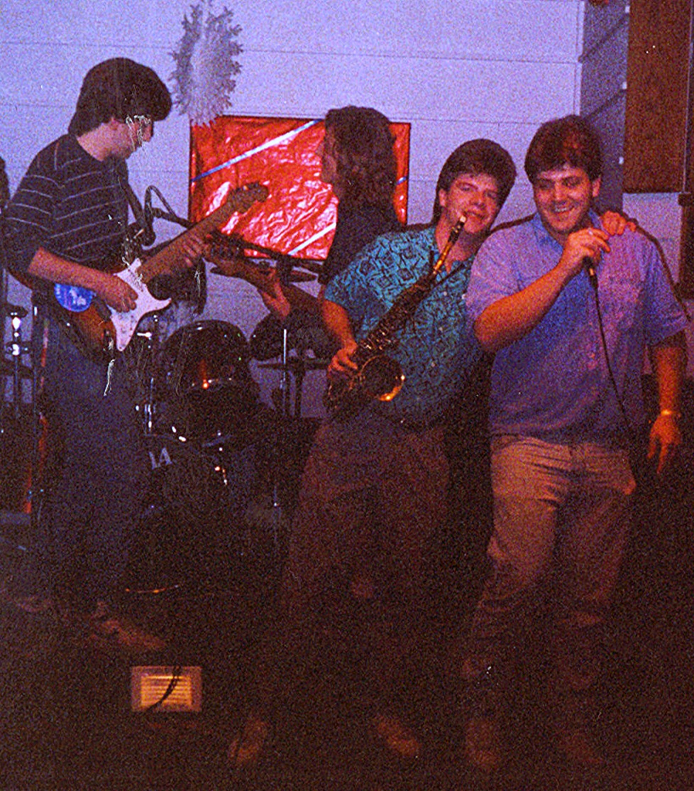 Brian Grace playing sax with The Porcupines, Frostburg MD, 1991