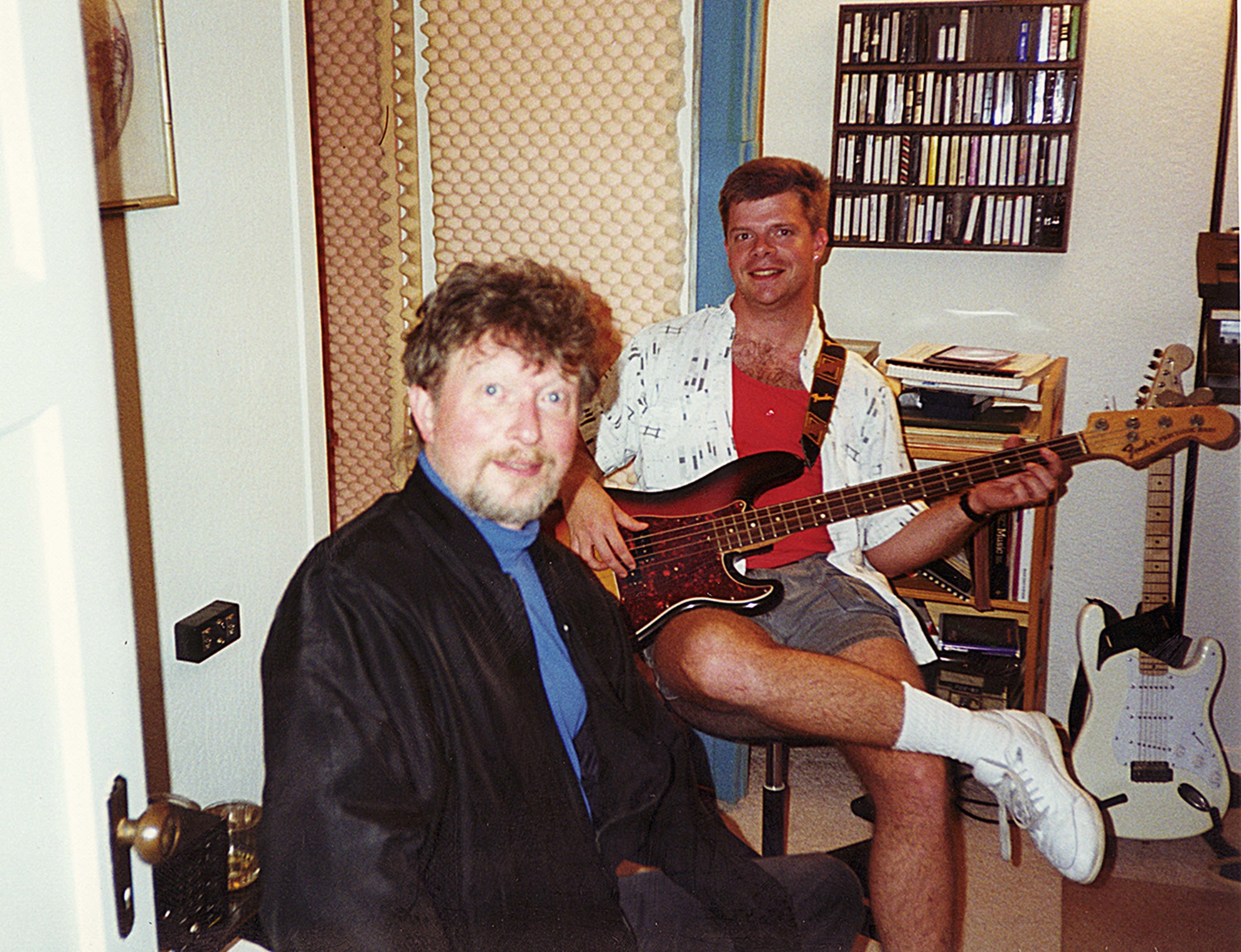 Tim Dawe and Brian Grace recording in the studio, May 1995