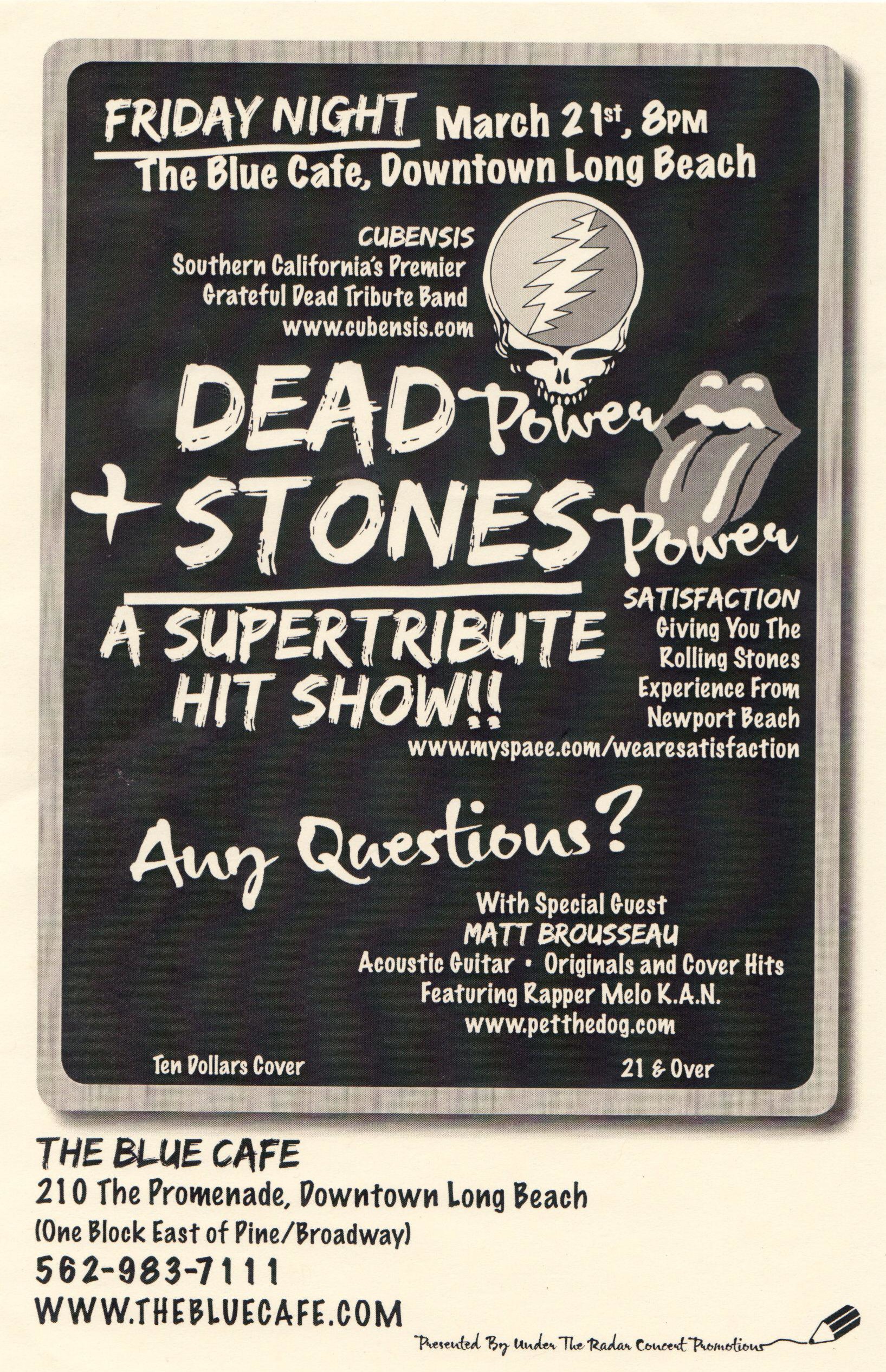 Satisfaction Rolling Stones tribute band flyer, March 2008