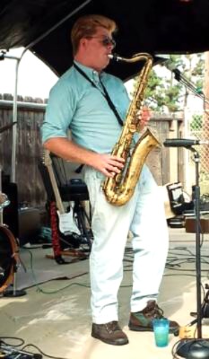 Brian Grace playing a backyard party with Slight Return, San Diego CA, 1999