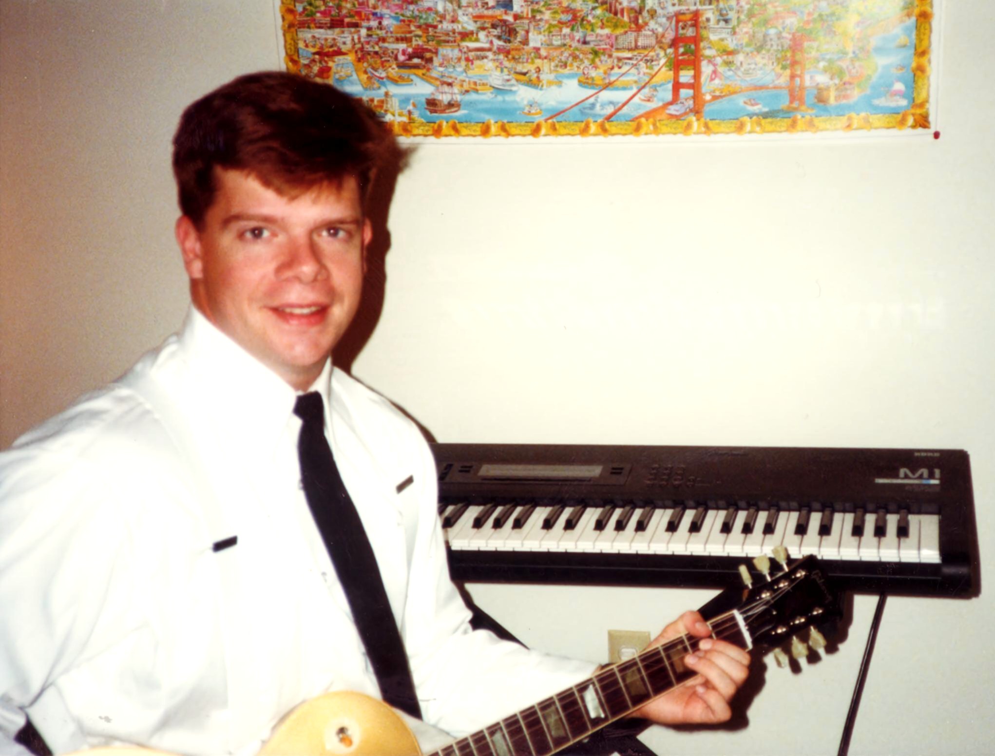 Brian recording guitar at home after a formal Army Band gig in late 1992
