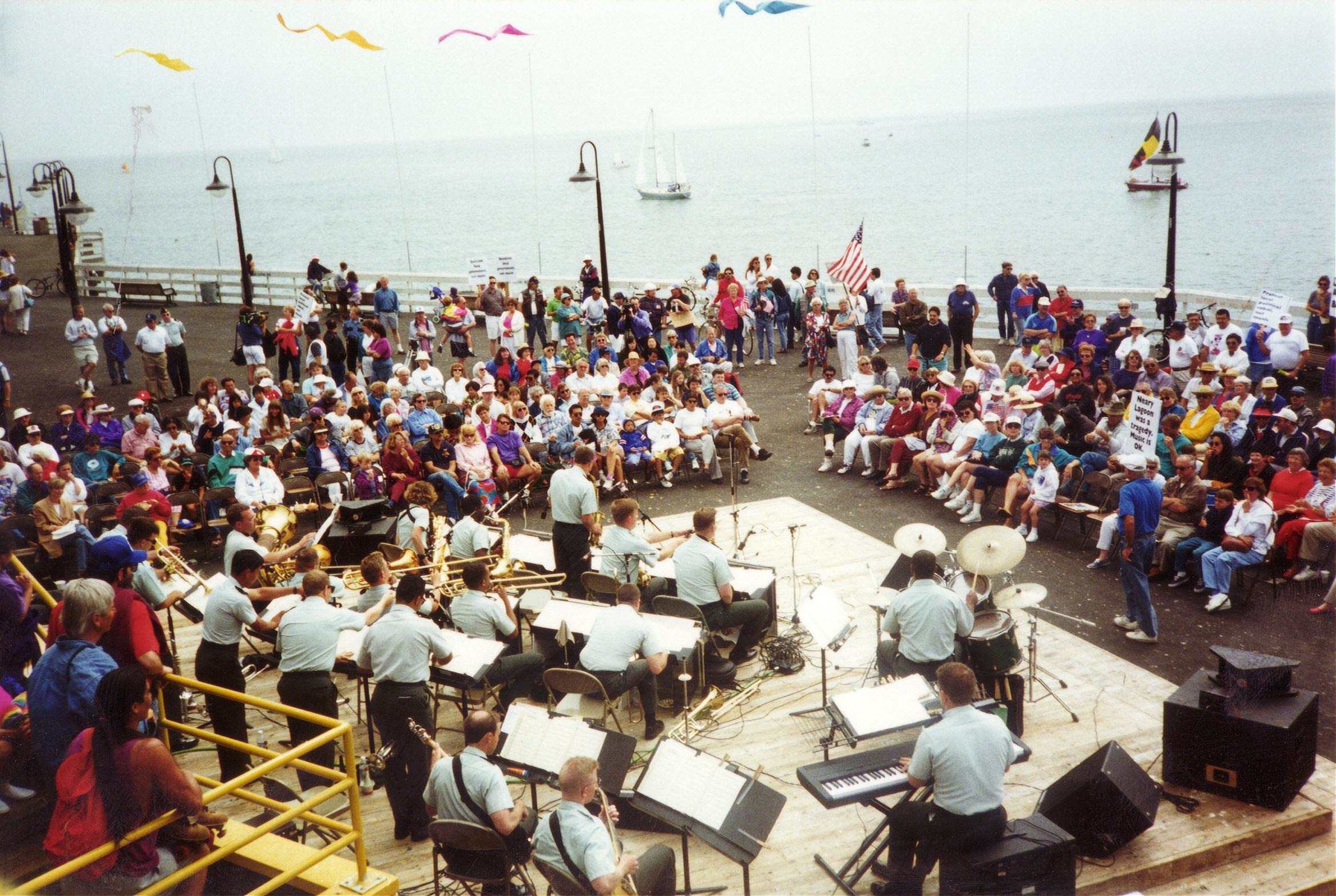 Crowd shot from behind, Santa Cruz Stage Band show, September 1994
