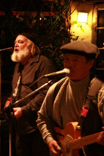 Dave Seely and Joe Bernal (lft to rt) harmonizing at the Downtown Cafe

