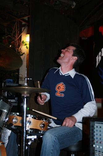 Joey Hagar getting into it on drums with Burnsville Blues.
