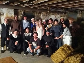 With the cast of The Naked Smile video and as 'the witch'
