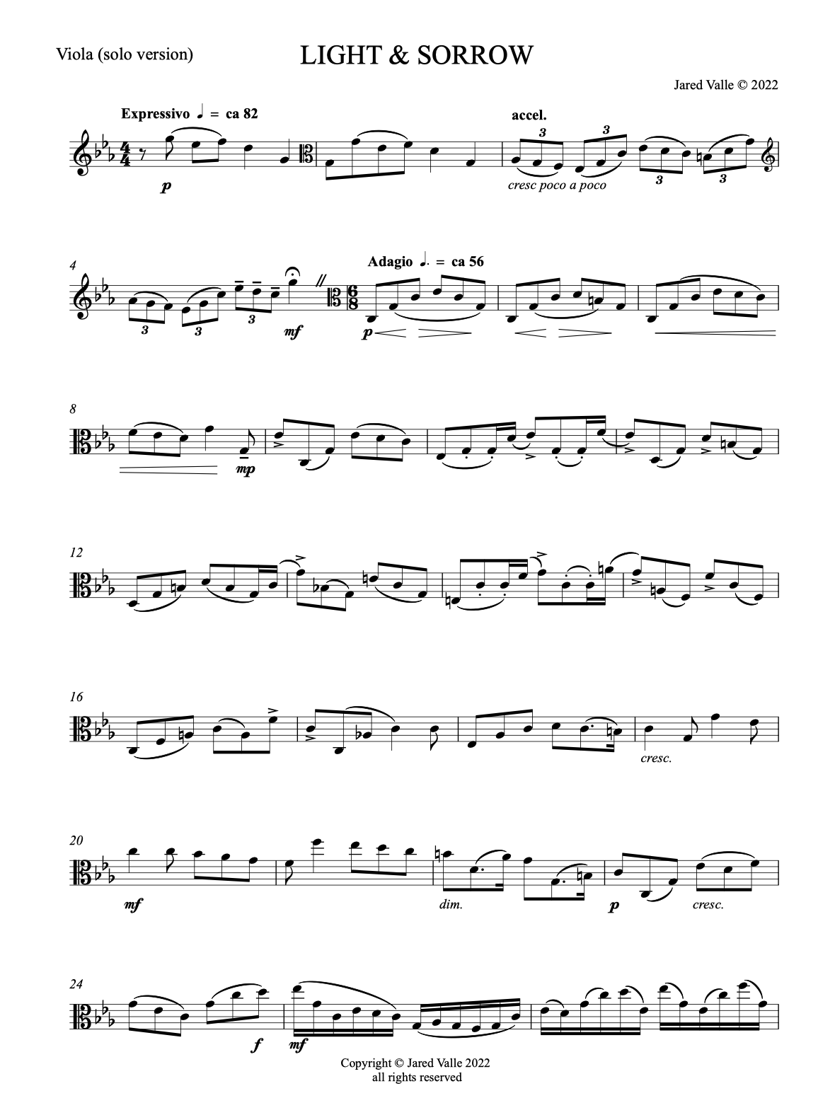 Light & Sorrow - Viola solo - Hardcopy
