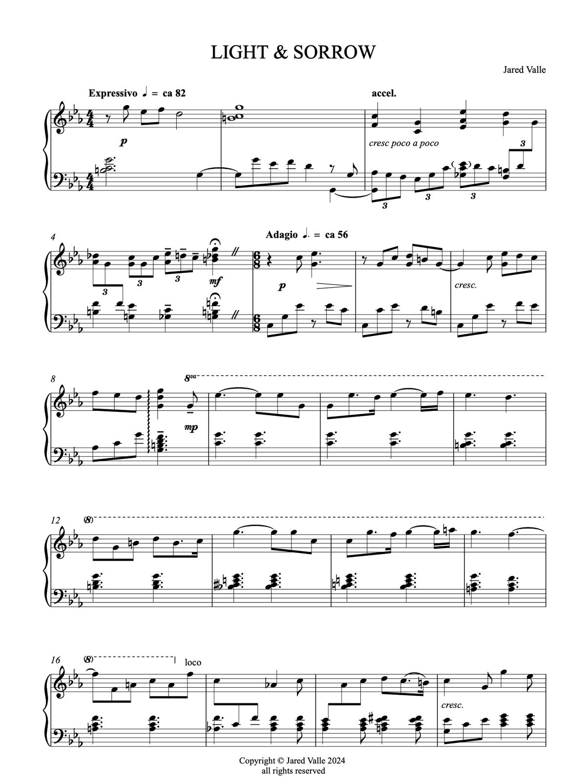Light and sorrow - Piano solo - Digital download