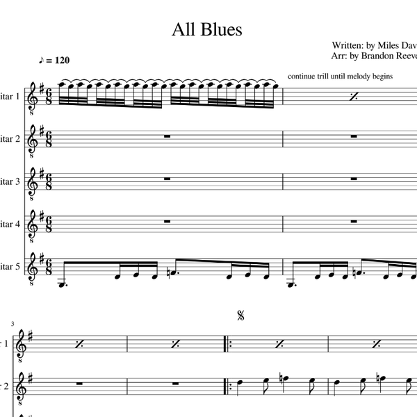 All Blues Guitar Ensemble Arrangement