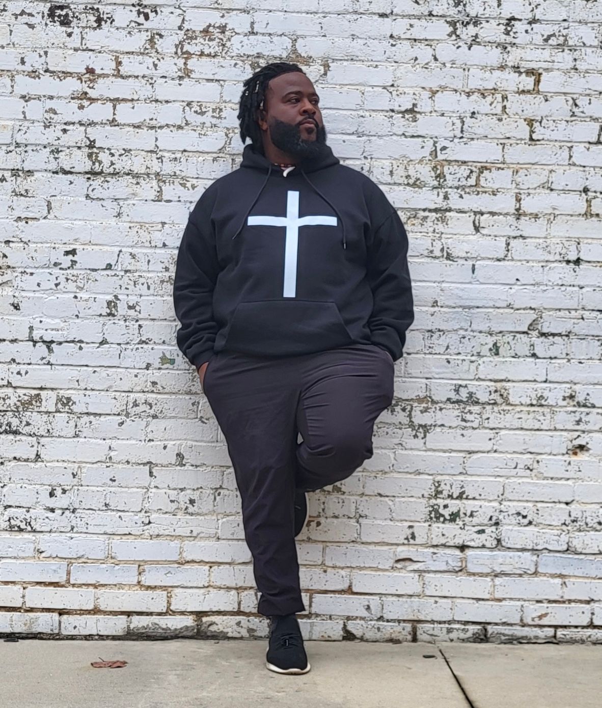 Black Hoodie White Cross