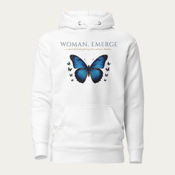 Woman, Emerge Hoodie · White · Front
