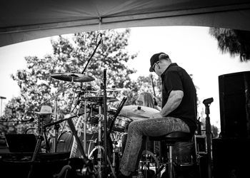 Bad Kats Band drummer, Bill Swanson, having a blast playing at the FREMONT FESTIVAL OF THE ARTS August 2024
