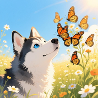 Blue Husky and Butterflies 3 by WooFDriver 2026