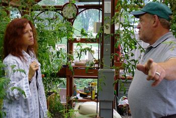 Checking out Joe's tomato plants at his home in Crawford, Colorado
