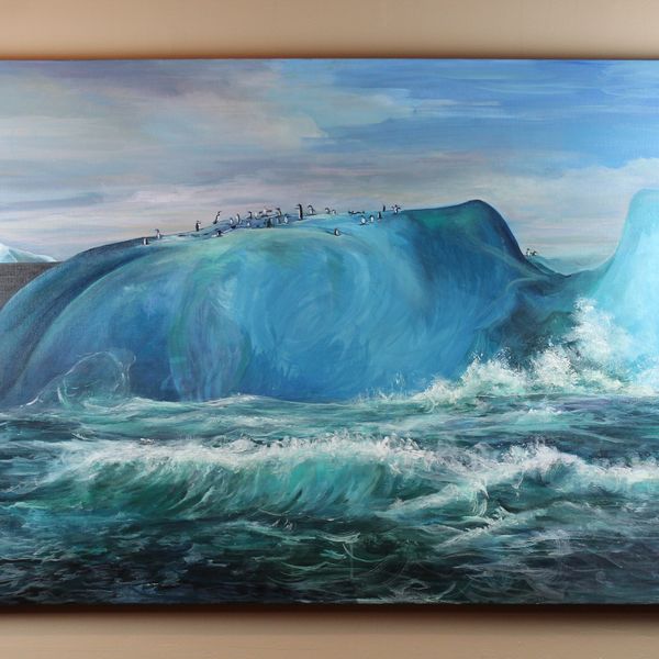 Chinstrap Penguins Surfing On Icebergs in Antarctica 