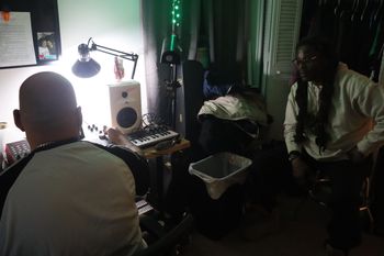 MeltDown and Nubian Bear discussing tracks in Area61zerO Music Studio
