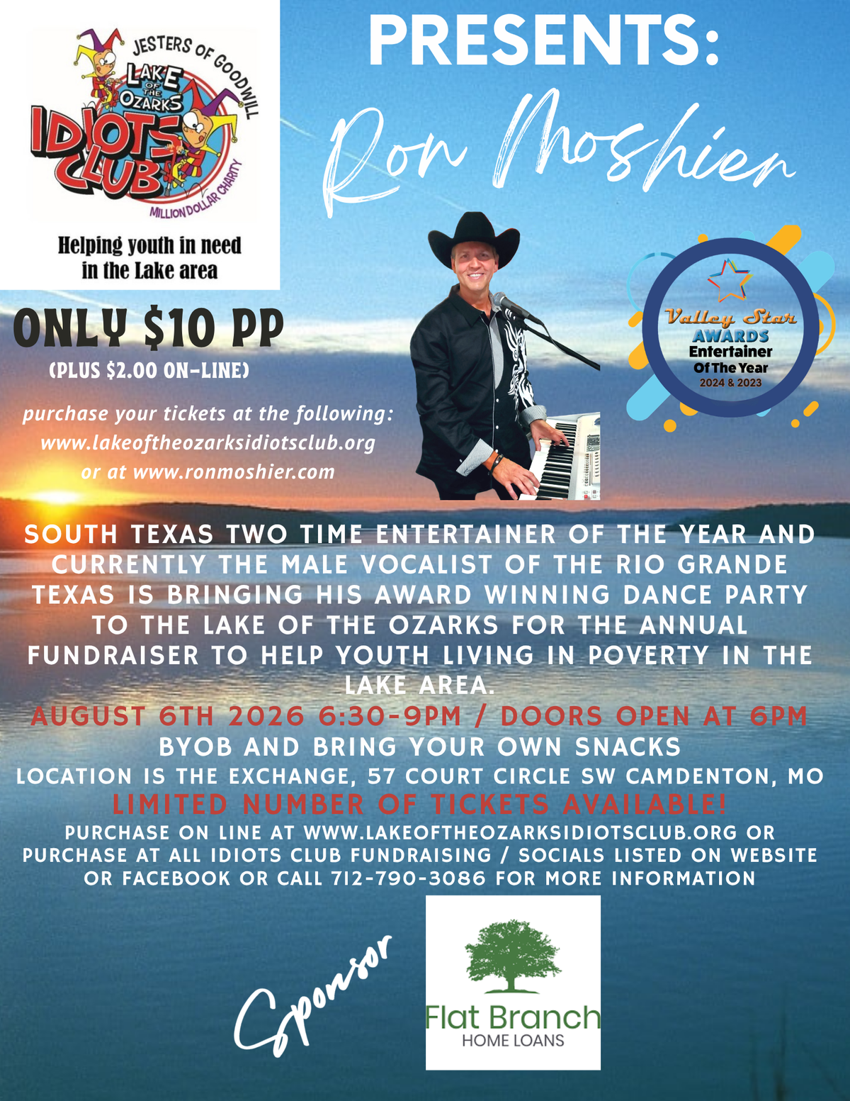 August 6th 2026 Idiot's Club Fundraiser with Ron Moshier