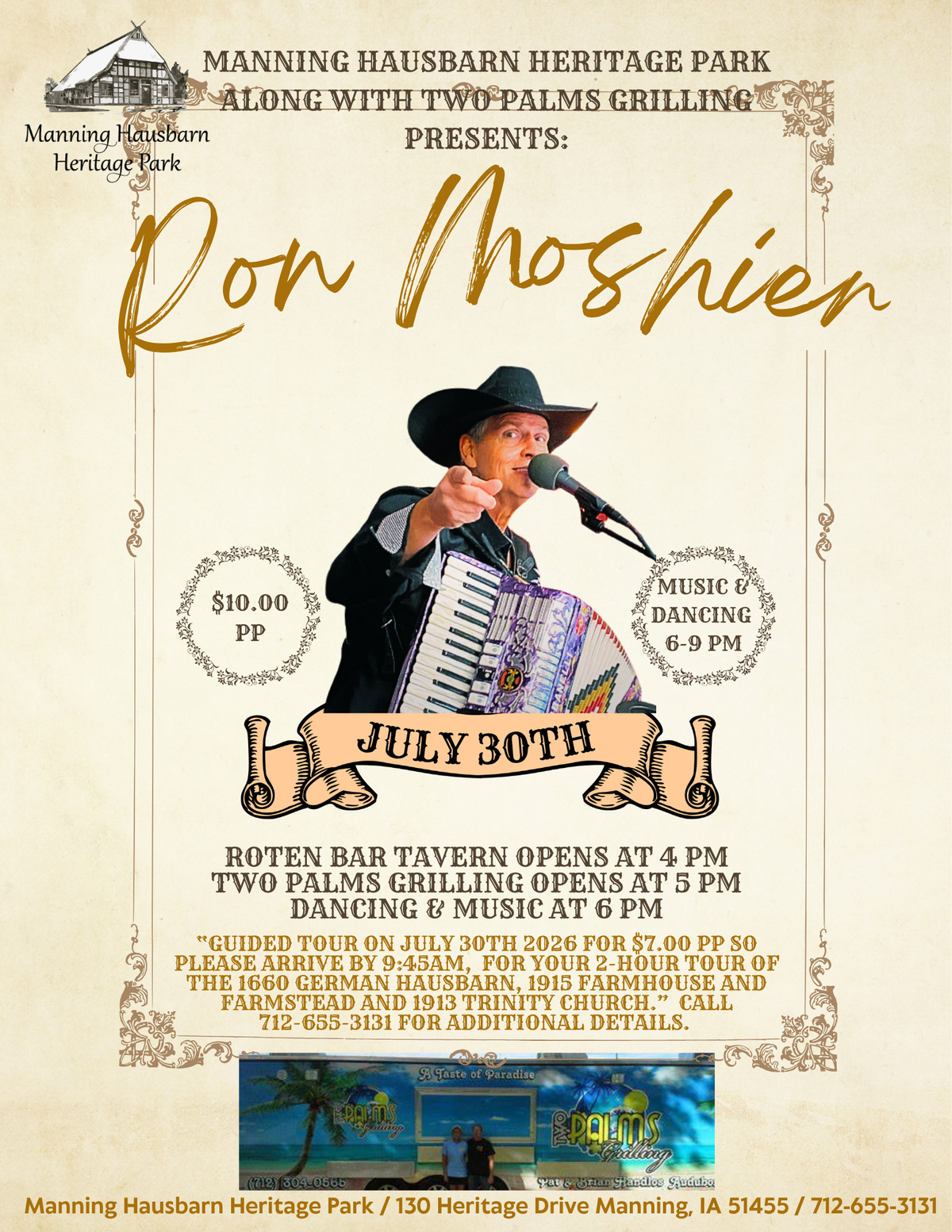July 30th 2026 Manning Hausbarn Heritage Park Dance with Ron Moshier