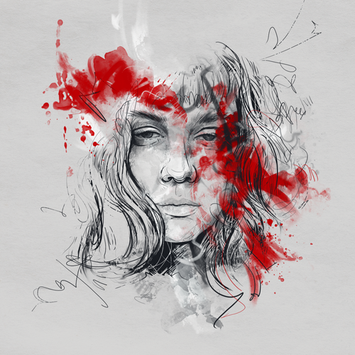 No means no artwork - artist portrait with red paint splashes