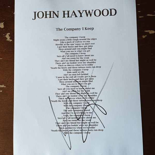 Signed Lyric Sheet