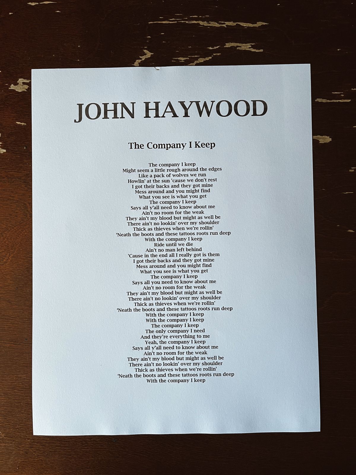 Lyric Sheet