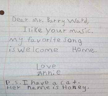 A letter Barry received from a sweet young lady named Annie
