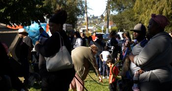 Crowd at Veterinary Clinic.
