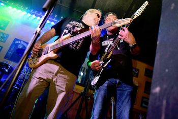 Mike Guthrie, left, on bass w/ Wrecked Becky
