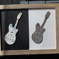 Framed Twin Rainbow Gemstone Ceramic Electric Guitar Wall Art