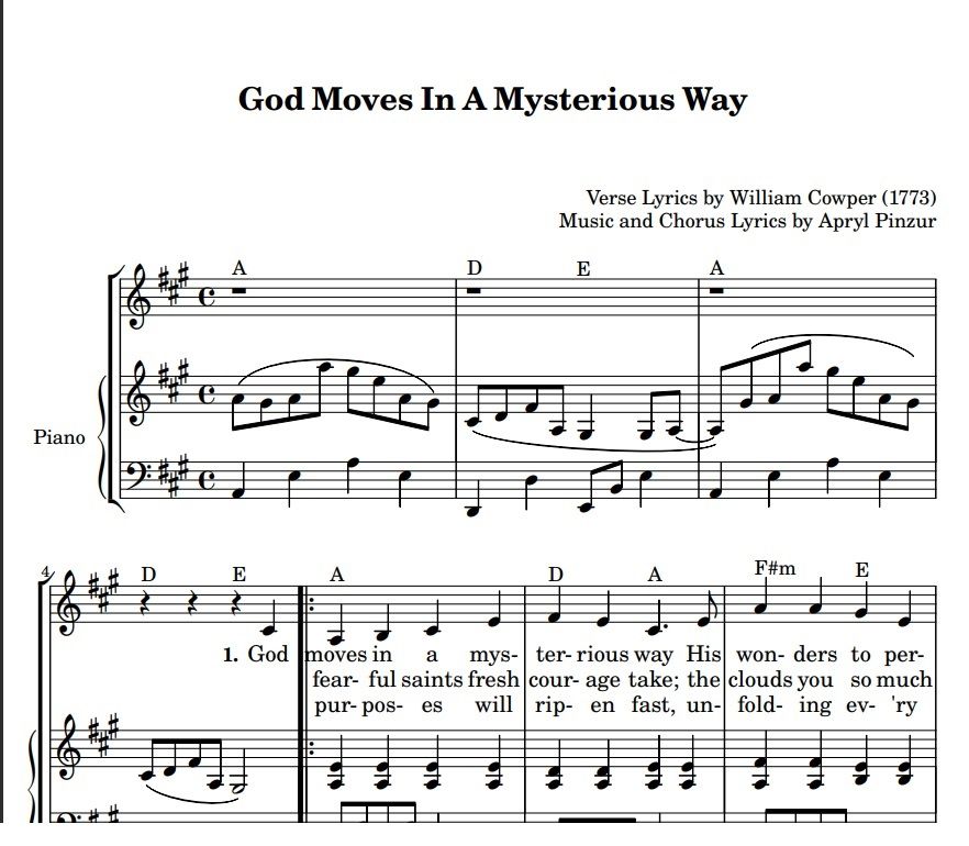 God Moves in a Mysterious Way-piano and vocal score