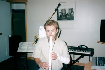Long ago in Montreal recording Buster's album. With a busted arm and a parrot!
