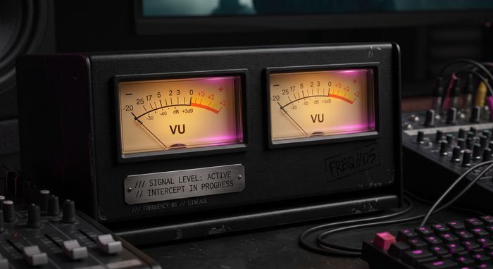 Studio VU meters on the mixing console