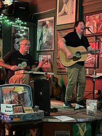Dan Israel and percussionist Mikkel Beckmen on Paul Durkee's front lawn in St. Paul (1386 Grantham Street, St. Paul, MN) 