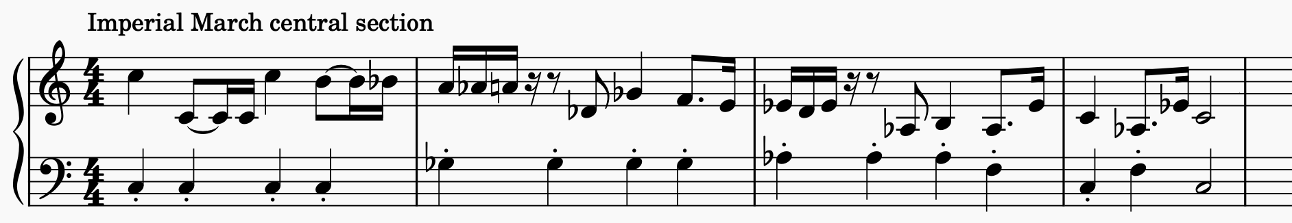 Grand staff showing the chromaticism in the central section of the melody.