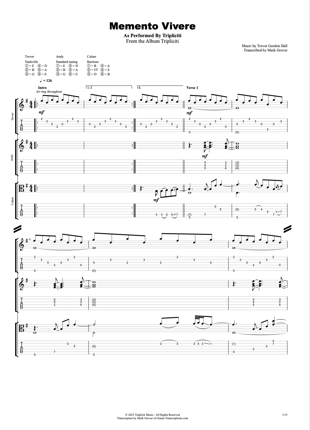 'Memento Vivere' - Guitar Transcription