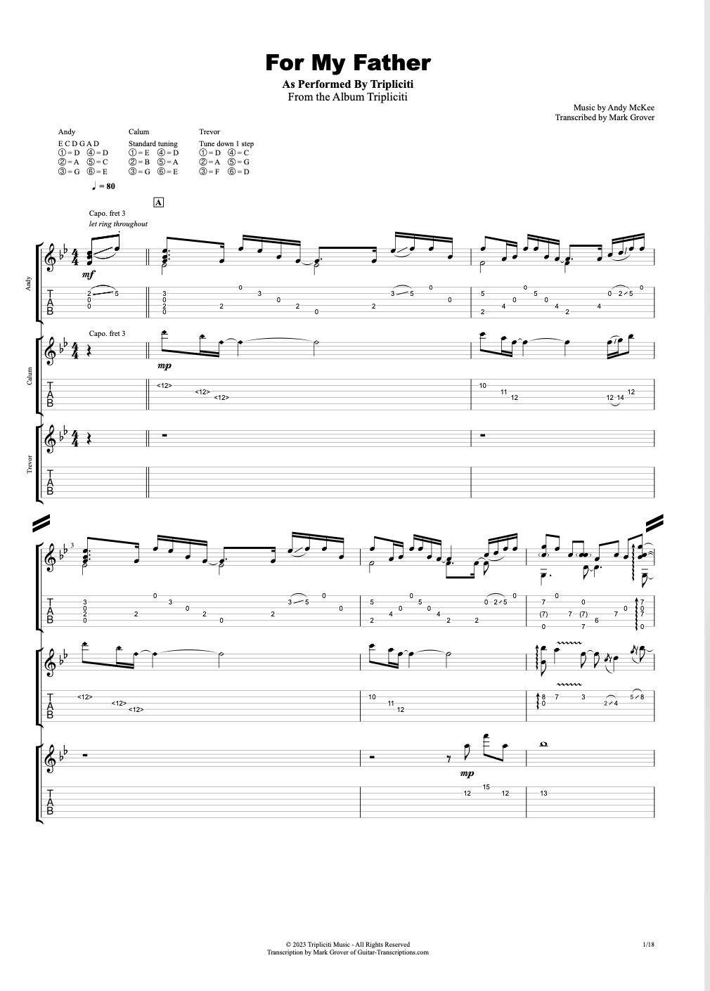 'For My Father' - Guitar Transcription 