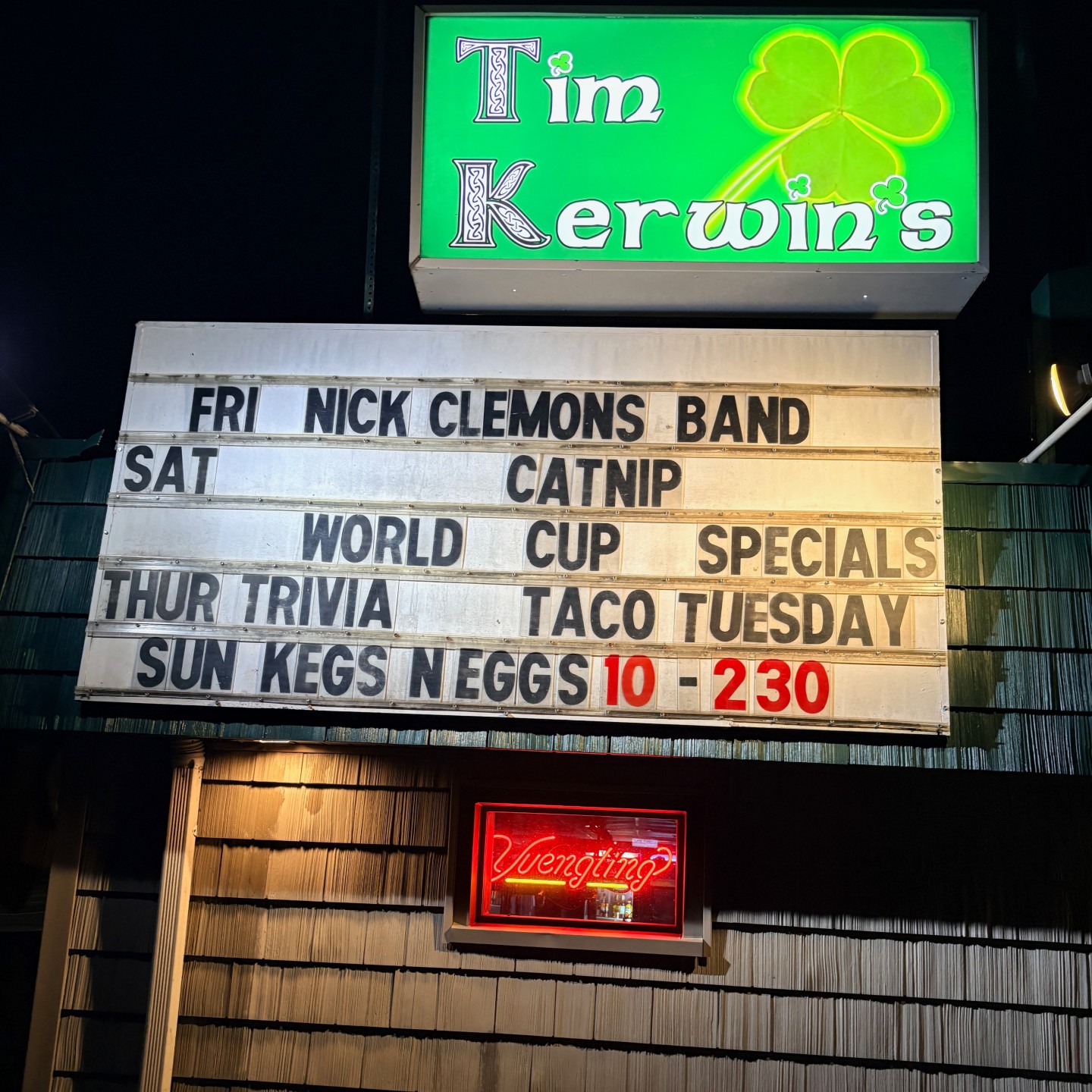 Maquee outside Tim Kerwin's Tavern in Middlesex, NJ, featuring Nick Clemons Band