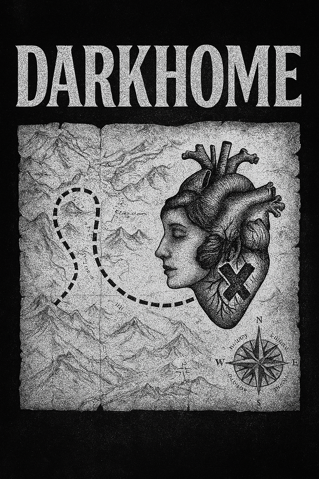 Darkhome's logo - a map to a woman's heart