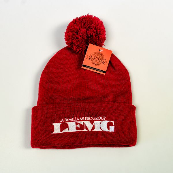 Red LFMG Beanie With Pom