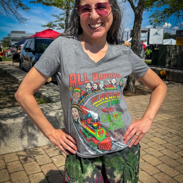 Reggae Train T-Shirt Gray V-Neck (S, M, L, XL)