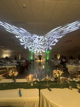 Crossroads Entertainment wedding reception DJ setup with professional sound, lighting, and clean presentation for Kentucky weddings and events.