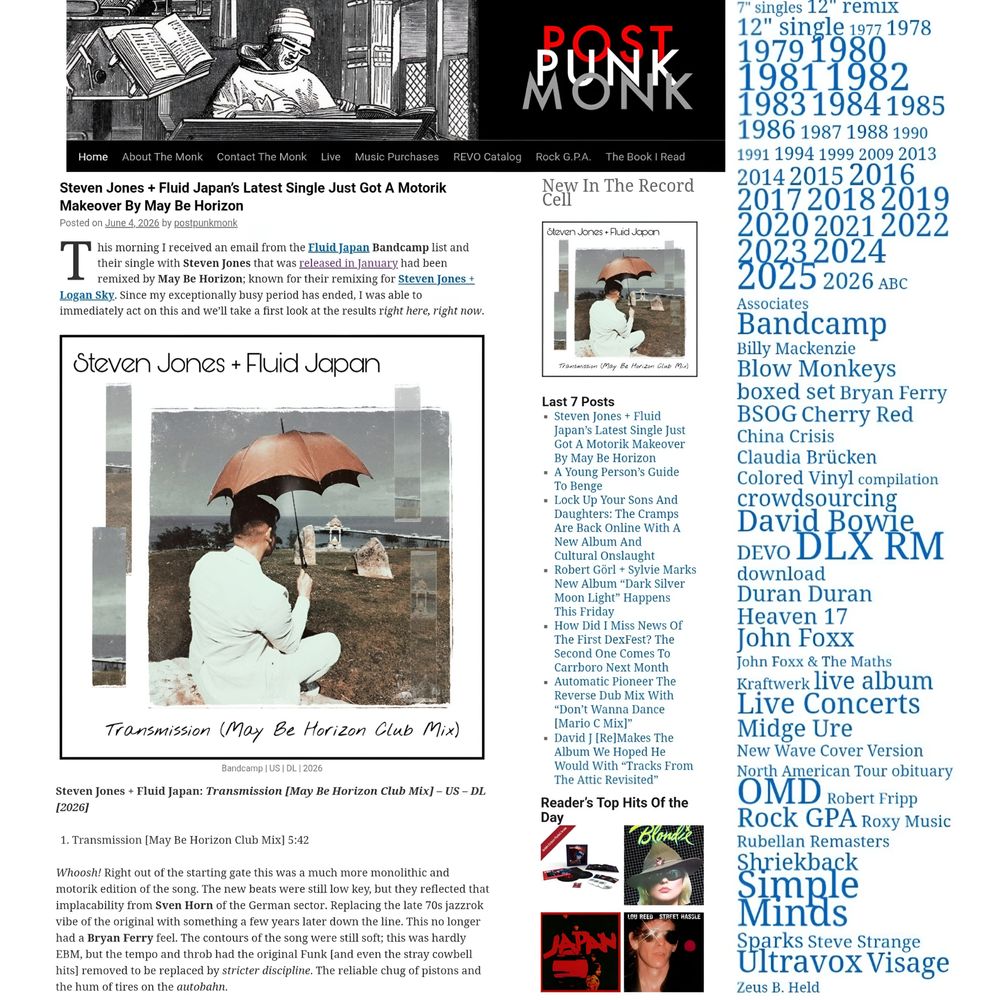 Fluid Japan, Steven Jones, May Be Horizon, Transmission (May Be Horizon Club Mix), Todd Lewis, Post-Punk Monk, Heather Heimbuch, Bryan Ferry, postpunkmonk.com, Sven Horn