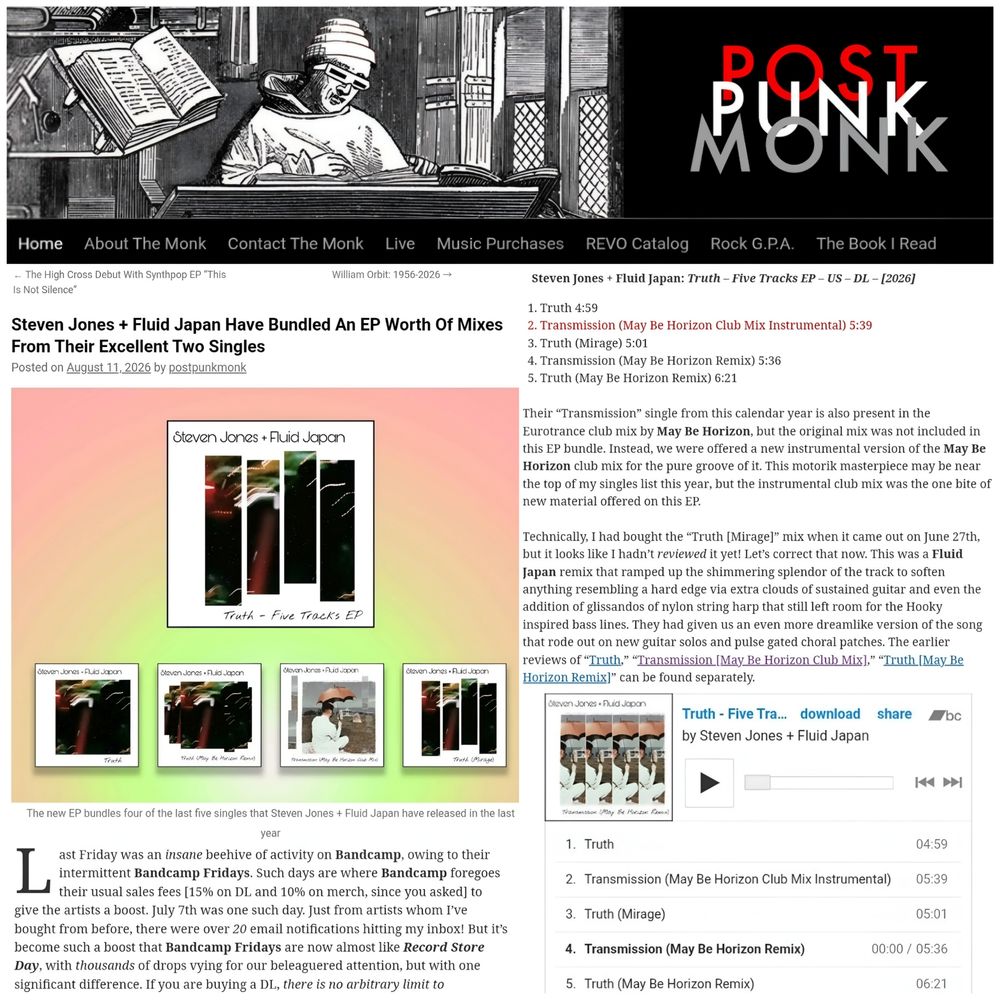 Fluid Japan, Steven Jones, May Be Horizon, Truth, Truth (Mirage), Transmission (May Be Horizon Remix), Todd Lewis, Post-Punk Monk, Heather Heimbuch, postpunkmonk.com, Sven Horn, Walt Wistrand