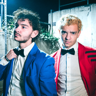 Royal Fools Press Shot on Stairs Identical Twin Brothers