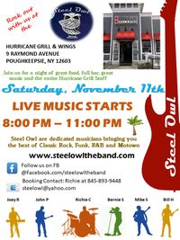 Steel Owl will be rocking out at The Hurricane Grill in Poughkeepsie NY!!!