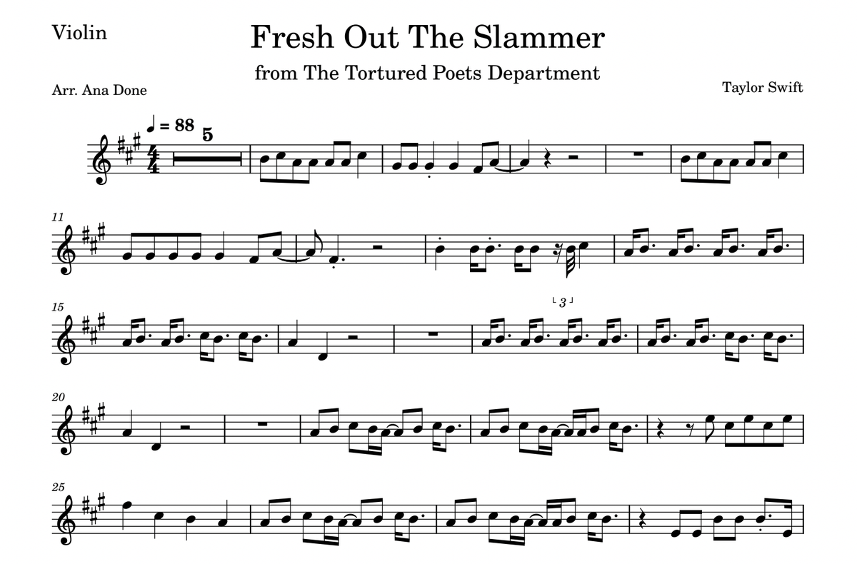 Fresh Out The Slammer (Violin Sheet Music)