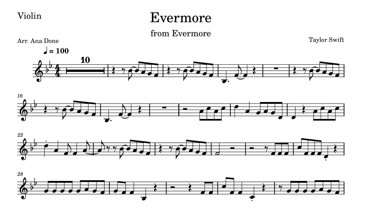 Evermore (Bb Major Violin Sheet Music)