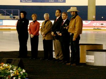 Singin' the national anthem at the World Speed Skating Championships
