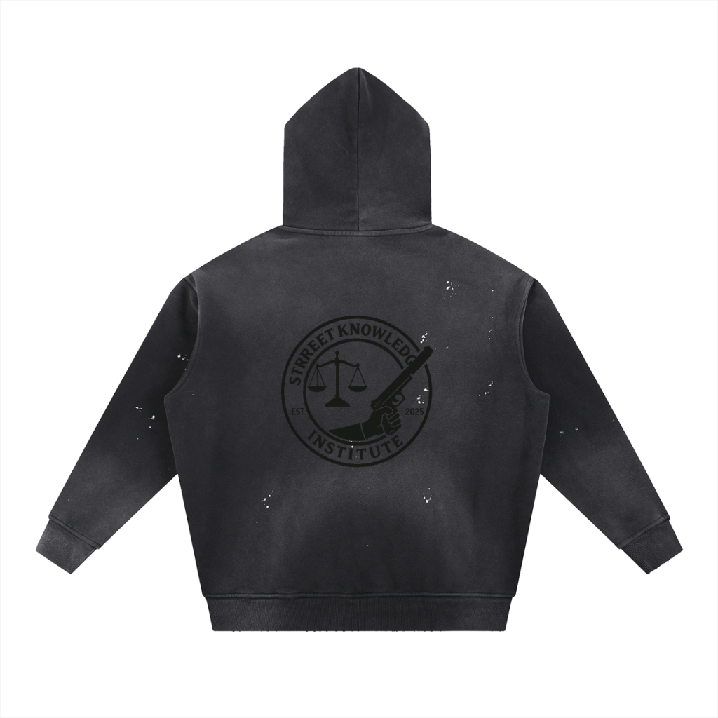Vintage Washed Frayed Fleece Strreeet Knowledge  Hoodie